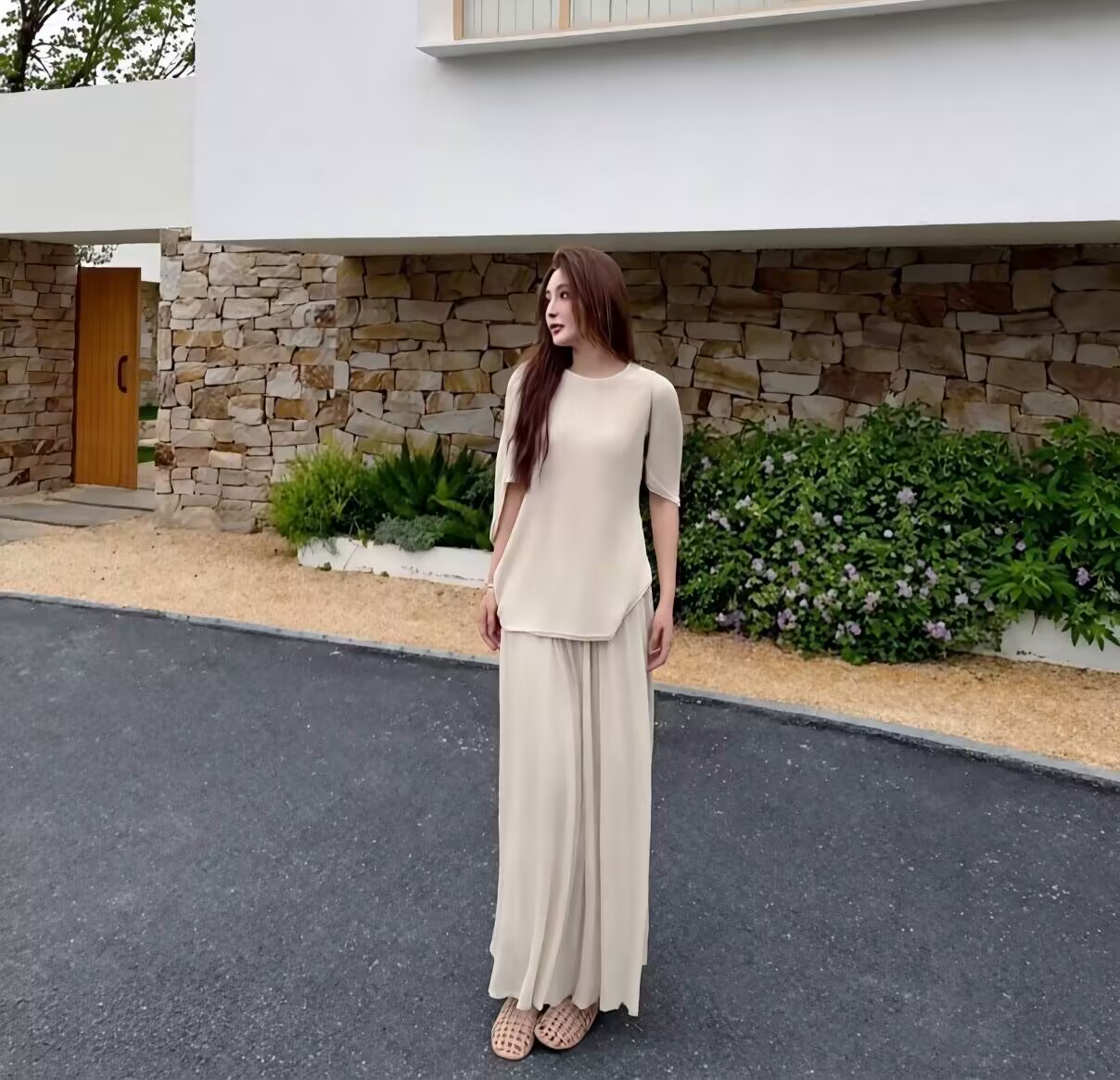 디자이너 품격 모직물 맨위 반 스커트 세트