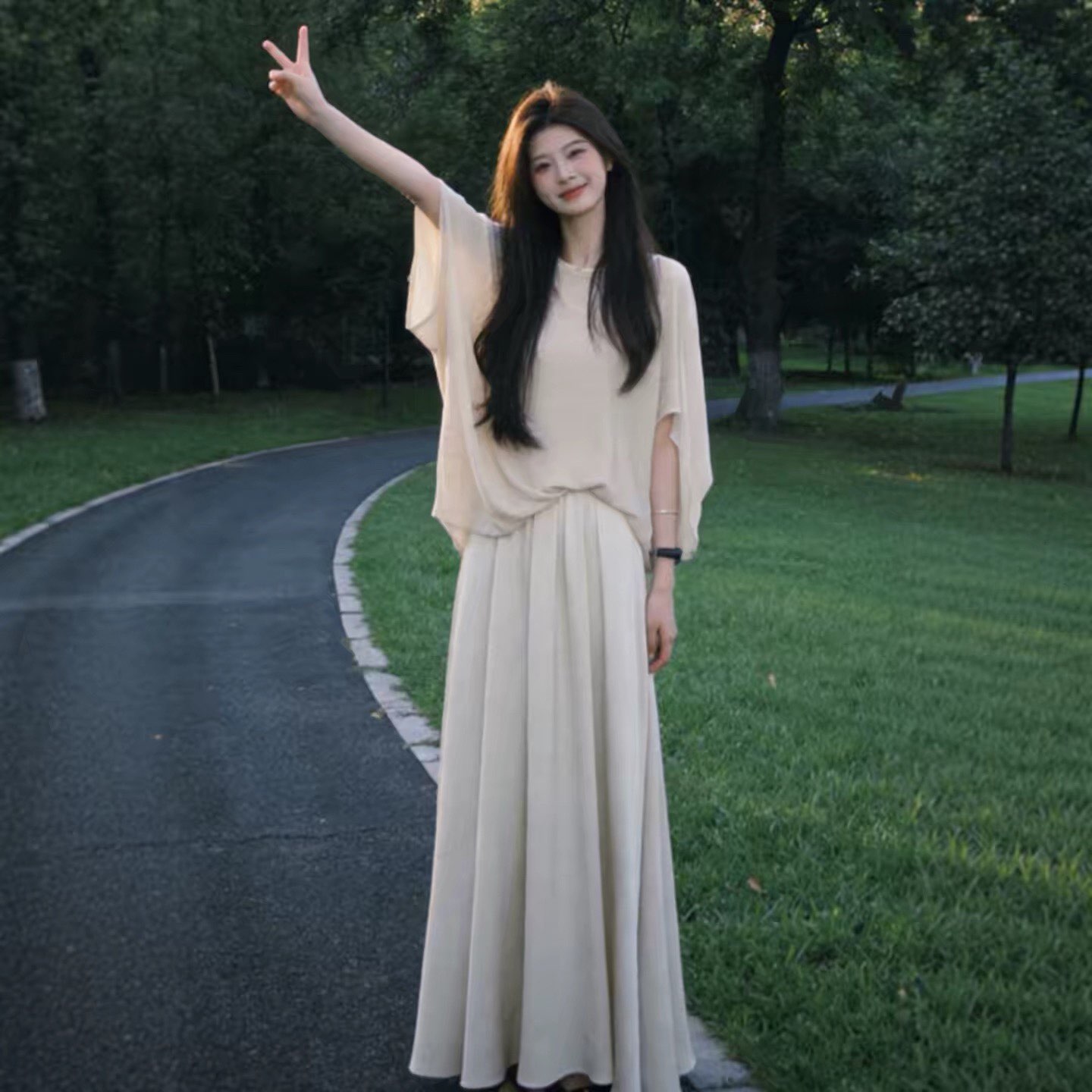 프랑스식 부드러운 바람 그레이트 봐 의류 반신 스커트 투피스 슈트 품격 전체 집합 ootd 착용 가져 가라. 26 여름