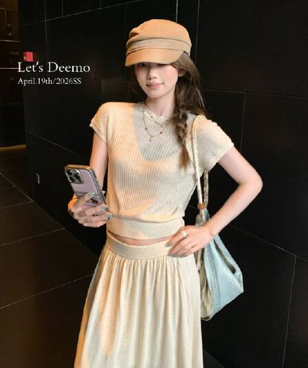 deemo 윌 편안함 끝까지 수행하십시오. 오래된 돈 센스 라이 경기 서울 아마 니트 조끼 반팔 반 스커트 세트 그룹
