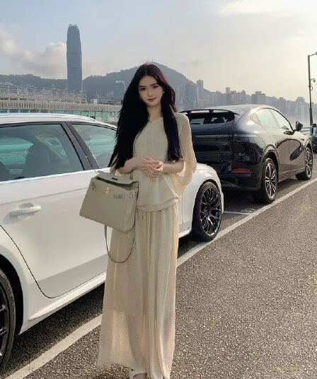 여름 새로운 예술 계열 품격 자매 통기성 아마 주간 실크 반신 롱 스커트 세트