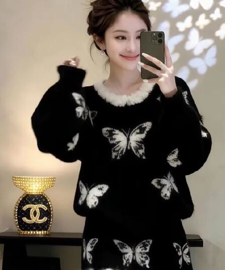 한 바람 chic 전체 집합 부드러운 바람 자이언트 잘 생긴 레트로 검정색 니트 스웨터 미니 스커트 투피스 슈트 2026 겨울