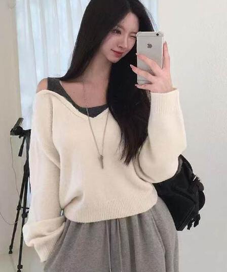 V넥 후드 작은 대중 여성 가을 새로운 허리 수축 디자인 센스 불규칙 핫걸 맨위 트렌디