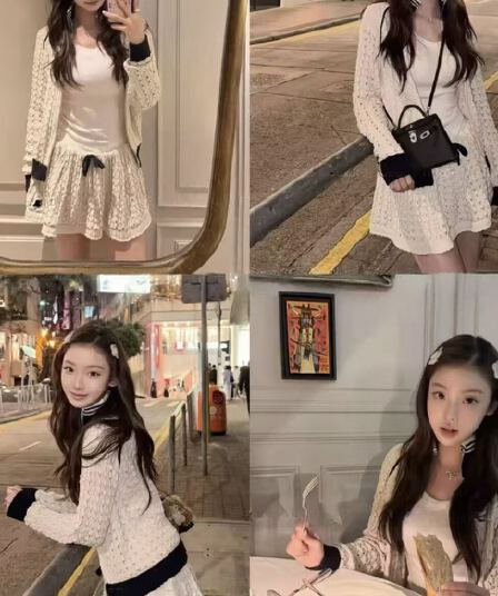 여름 새로운 레트로 휴가 바람 홀로우 아웃 자수 니트 지퍼 오픈 가디건 미니 스커트 투피스 슈트 여성