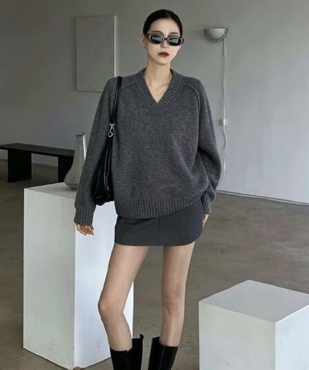 chic 작은 대중 품격 라운드 넥 니트 조끼 디자인 센스 십자가 스트랩 긴팔 스웨터 페이크 레이어드 맨위