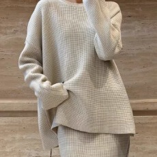 批发2026时尚洋气针织套装女<b class='q'>秋</b>冬新款宽松松弛慵懒风气质半身裙两件套