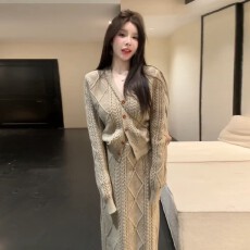 批发2026时尚洋气针织套装女<b class='q'>秋</b>冬新款宽松松弛慵懒风气质半身裙两件套