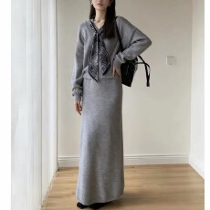 批发慵懒风翻领条纹套装女2026<b class='q'>秋</b>季大码胖MM减龄上衣+半身裙两件套潮