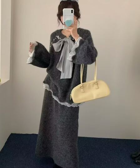 무거운 작업 비즈 박기 나비 매듭 레이스 조각 V넥 스웨터 가을 겨울 빅 사이즈 여성 의류 느긋한 바람 니트 맨위 두꺼운