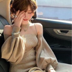 批发日系清楚系带罩衫无袖背心纯欲针织连衣裙两件套