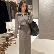 批发韩系气质显瘦针织开衫搭配半身裙<b class='q'>两件套</b>女装