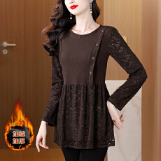 批发秋冬新款加绒加厚妈妈装遮肚子打底衫上衣洋气减龄百搭<b class='q'>中长款</b>小衫