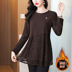 批发秋冬新款加绒加厚妈妈装遮肚子打底衫上衣洋气减龄百搭中长款小衫