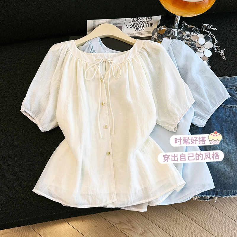 벌룬 소매 여성 셔츠 2026 여름 새로운 루즈핏 다용도 반팔 맨위