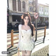 批发Mejiu【云汀浅白】<b class='q'>蕾丝</b>性感纯欲白色蝴蝶结时尚设计感开衫连衣裙