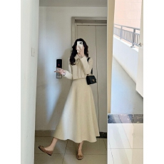 批发气质显瘦高级韩系优雅富家千金显瘦高级感毛呢两件套<b class='q'>伞</b><b class='q'>裙</b>两件套女