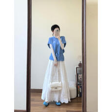 批发韩系穿搭蓝色抽绳针织<b class='q'>马甲</b>叠穿碎花打底女春季时尚高腰半身裙套装