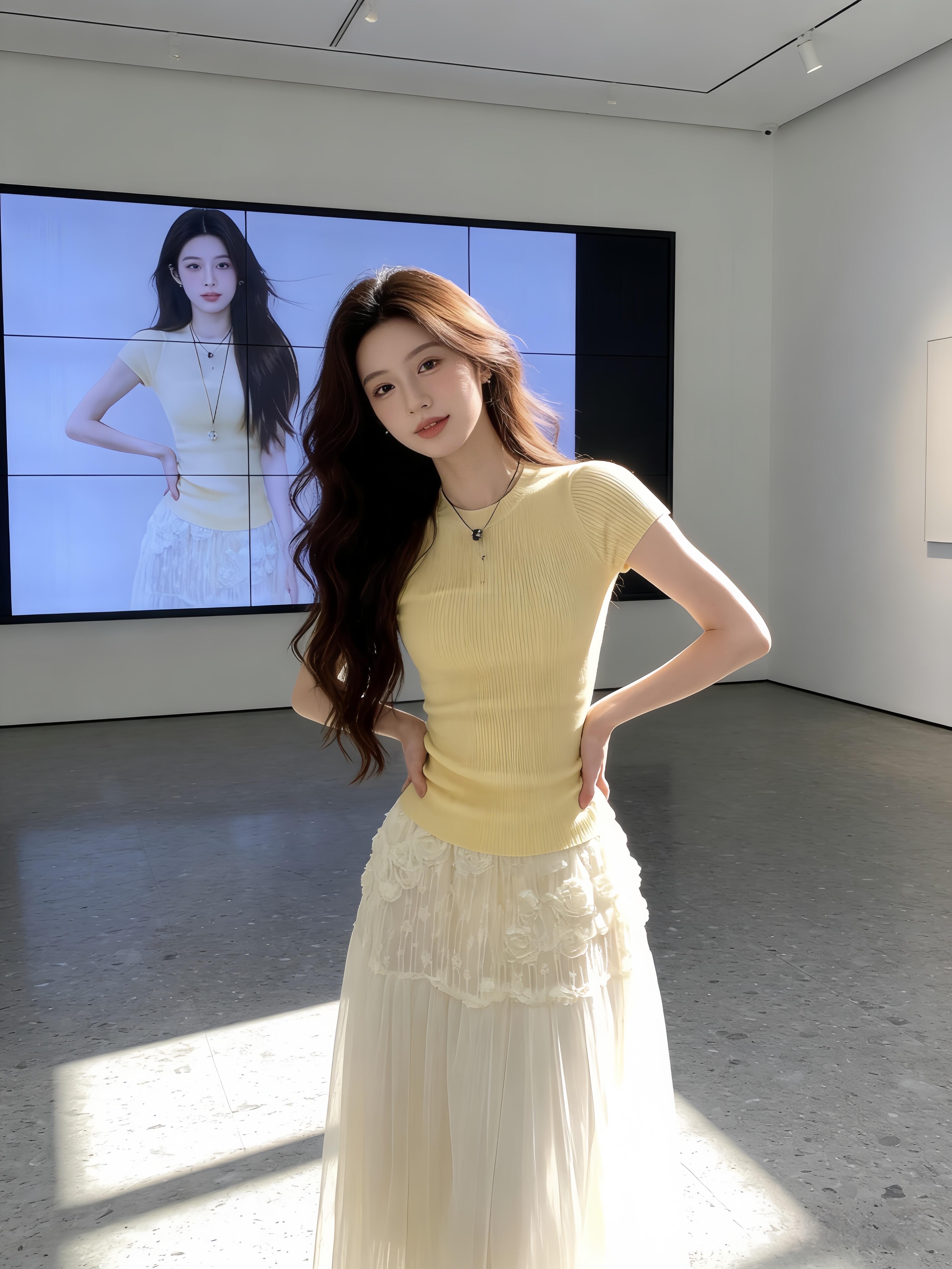 품격 니트 반팔 티셔츠 여성 2025 여름 새로운 코디 무거운 작업 꽃 반신 스커트 패션 투피스 슈트