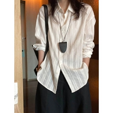 批发竖条纹提花慵懒风衬衫 女春夏<b class='q'>韩版</b>宽松气质通勤百搭休闲上衣