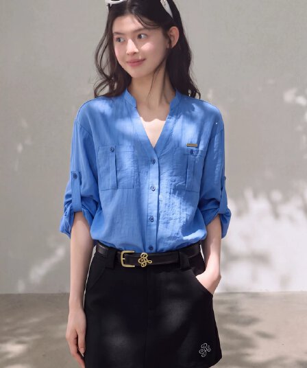 고급 센스 톰 글 래 원인 블루 여성 셔츠 여름 프랑스식 오래된 돈 바람 캐주얼 루즈핏 면 린넨 긴팔 자외선 차단 셔츠 재킷
