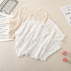 批发实拍波西米亚钩花镂空针织衫大码<b class='q'>女装</b>胖mm蝙蝠袖外搭罩衫披肩上衣