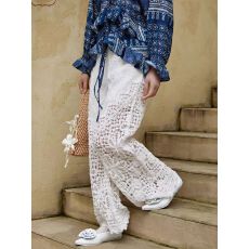 批发海边度假风复古镂空钩花直筒<b class='q'>阔腿裤</b>女夏季高腰显瘦<b class='q'>宽松</b>百搭拖地<b class='q'>裤</b>