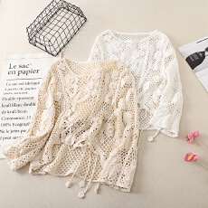 批发实拍立体花朵钩花镂空<b class='q'>针织衫</b>女新款大码胖mm外搭<b class='q'>罩衫</b>不规则上衣