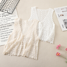 批发实拍森女系马夹甜美叠穿百搭外穿蕾丝绣花柔软公主风开衫马甲坎肩