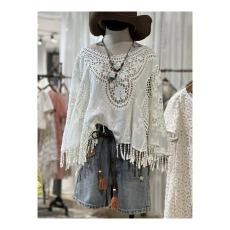 批发夏季新款钩花针织衫女外搭宽松套头罩衫镂空百搭七分袖防晒上衣