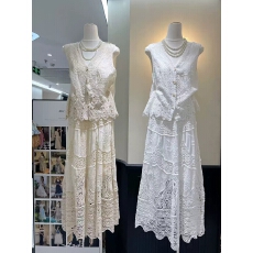 批发法式温柔风杏色无袖背心半身裙套装女2025<b class='q'>夏季</b>新款镂空设计两件套