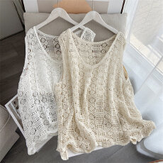 批发<b class='q'>夏</b>季镂空马夹女薄款宽松遮肚子背心针织外搭小坎肩加大码马甲胖mm