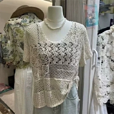 批发实拍勾花<b class='q'>镂空</b>宽松<b class='q'>针织</b><b class='q'>罩衫</b>女吊带裙子外搭波西米亚度假风短袖上衣
