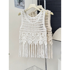 波西米亚民族风网织镂空针织背心女夏季无袖流苏外搭叠穿防晒罩衫