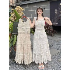批发度假风套装女夏季甜美花边针织背心上衣镂空<b class='q'>蕾丝</b>高腰半身裙两件套