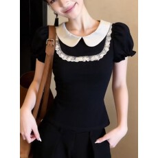 批发设计感半高领斜条纹短袖<b class='q'>衬衫</b>2026夏季新款女<b class='q'>修身</b>显瘦百搭时尚上衣