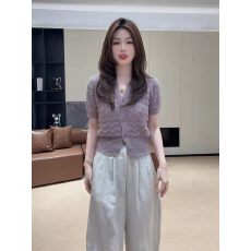 批发豆子推荐春夏镂空Polo领单排扣透气小香上衣