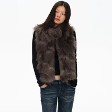 批发BESOBER 以假乱真狐狸坎毛立领环保皮草马甲外套女百搭休闲上衣冬