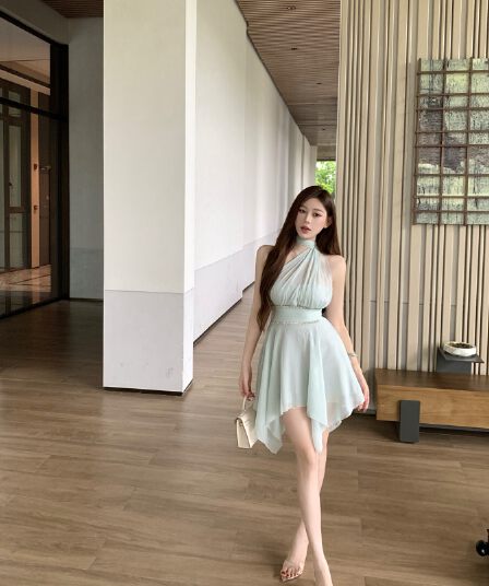 정가 실사 튜브탑 행침 목 하이웨이스트 슬림해 보이는 무거운 작업 못 훈련 불규칙 밑단 드레스