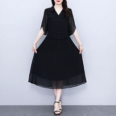 批发2026夏季法式设计感纯色时尚黑色显瘦松紧腰轻奢长裙<b class='q'>连衣裙</b>