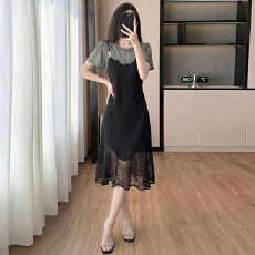 批发实拍复古宫廷高级感<b class='q'>蕾丝</b>拼接假两件吊带新款连衣裙女