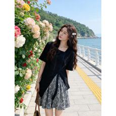 批发法式慵懒风不规则开叉上衣<b class='q'>套装</b>女夏季2026新款印花阔腿<b class='q'>短裤</b>两件套