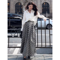 批发<b class='q'>韩版</b>时尚<b class='q'>套装</b>裙蕾丝拼接长袖衬衫中长款绑带格子半身裙气质两件套