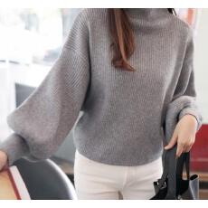 批发<b class='q'>韩版</b>秋冬半高领打底显瘦针织衫宽松<b class='q'>蝙蝠衫</b>套头灯笼袖毛衣女