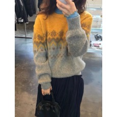 批发2025秋季新款韩国东大门sie*ne复古提花毛衣撞色雪花圆领针织衫女