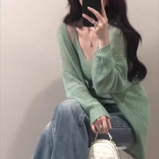 批发韩系穿搭慵懒风纯欲辣妹气质修身<b class='q'>针织</b><b class='q'>开衫</b>配吊带两件套女防晒外套