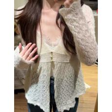 批发春新款松弛感穿搭韩系温柔风镂空<b class='q'>针织</b><b class='q'>开衫</b>宽松显瘦毛衣外套