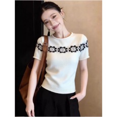 批发白色圆领洋气百搭针织短袖上衣2026年冬季女装新款休闲时尚小衫潮