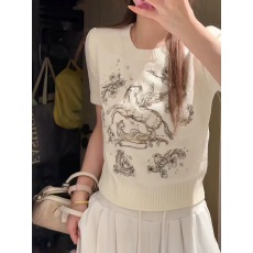 批发韩系风小马重工刺绣短袖t恤女初夏新款圆领显瘦百搭气质针织上衣