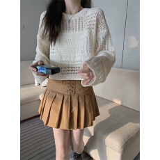 批发韩版夏季新款杏色镂空外搭针织衫女宽松设计感短款<b class='q'>防晒</b>罩衫