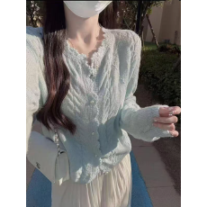 批发春款镂空花边<b class='q'>开衫</b>软糯<b class='q'>针织</b>上衣女春季新款减龄简约百搭温柔风外套