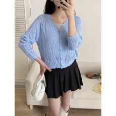 批发镂空针织衫开衫女<b class='q'>短</b>款外套毛衣2026新款圆领春秋宽松显瘦上衣外搭